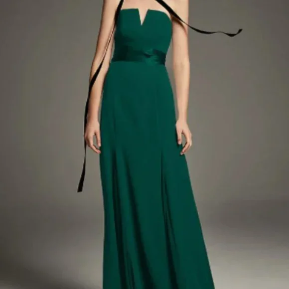 david's bridal vera wang bridesmaid dress Vera Wang White For David's Bridal Sz 6 Navy V neck Bridesmaid Dress Bow Detail